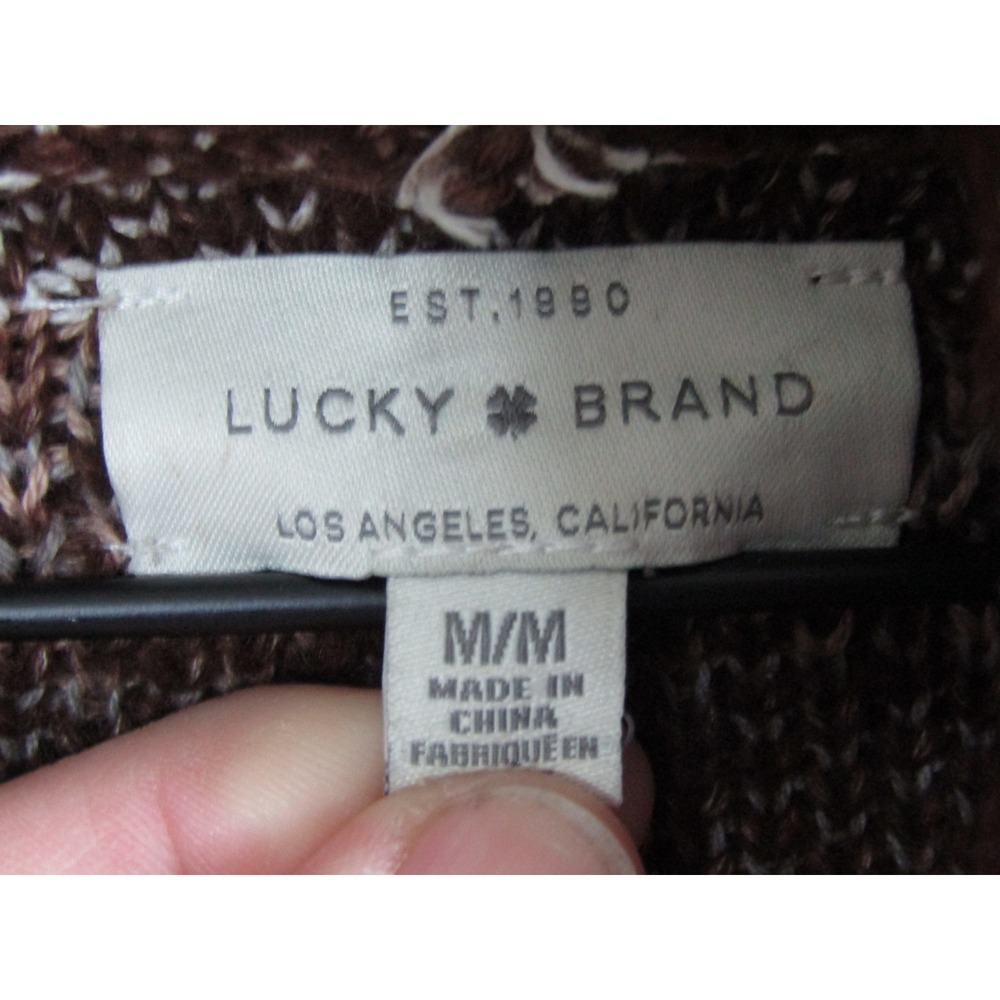 Lucky Brand Womens M Brown Tan Fair Isle Shawl Collar Belted Cardigan‎ Sweater - Picture 4 of 9